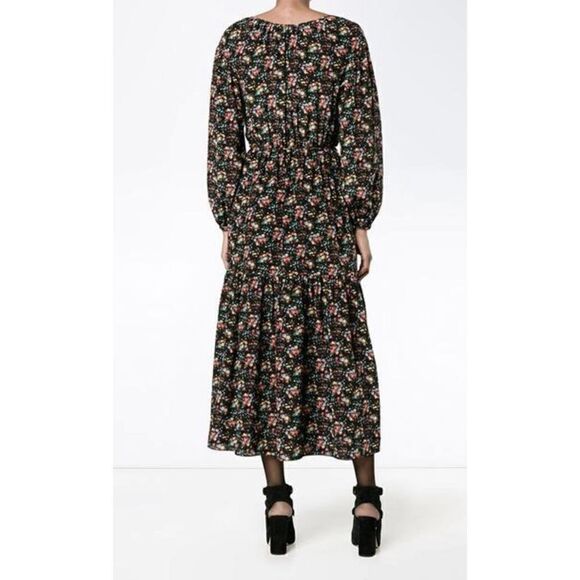 Saint Laurent Bouquet-Print Peasant Midi Dress, Black Pattern Women’s Sz Small S - Picture 15 of 16